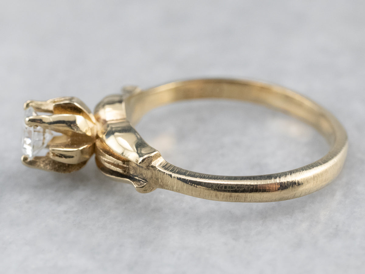 Floral Diamond Gold Solitaire Engagement Ring