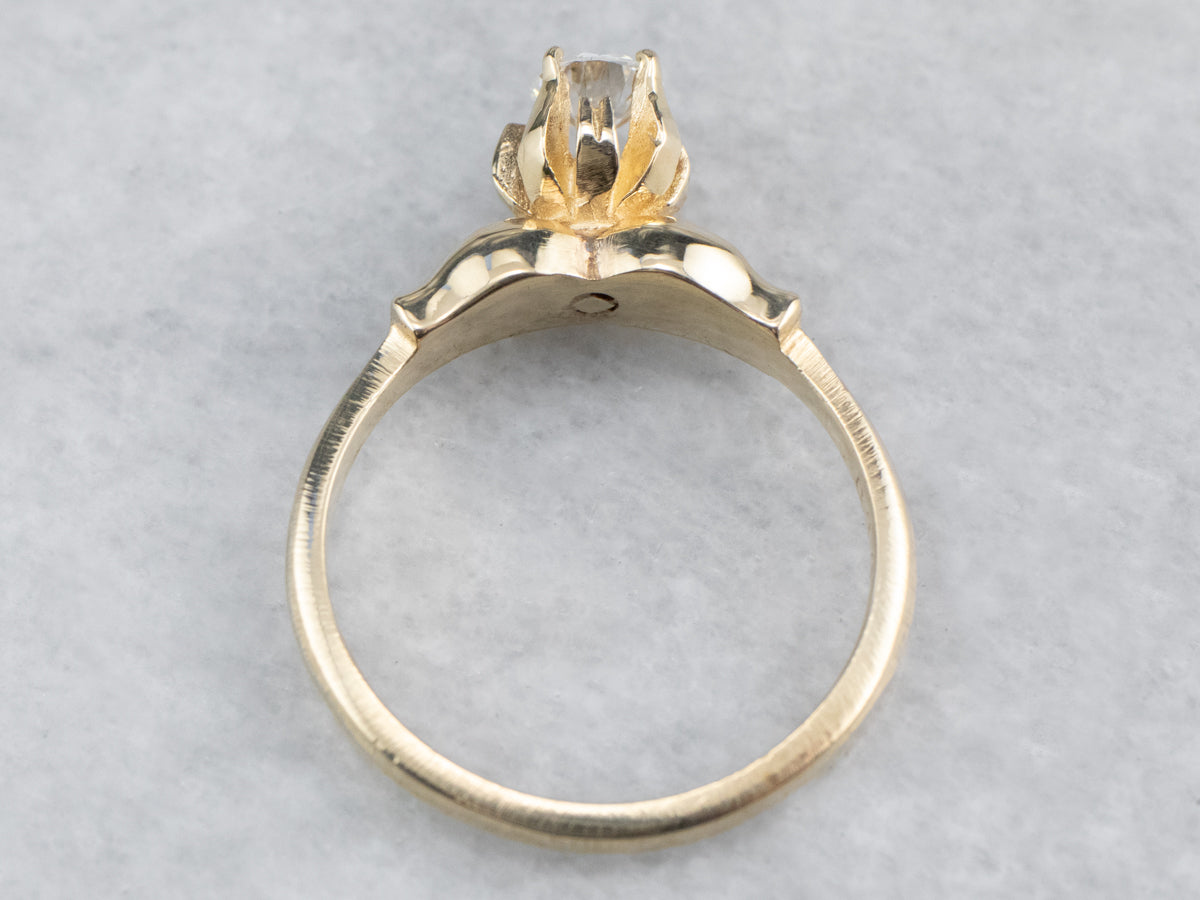 Floral Diamond Gold Solitaire Engagement Ring