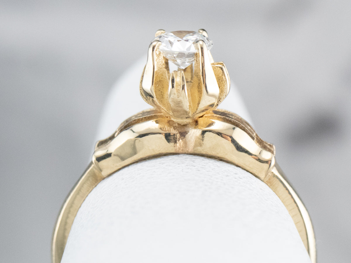 Floral Diamond Gold Solitaire Engagement Ring