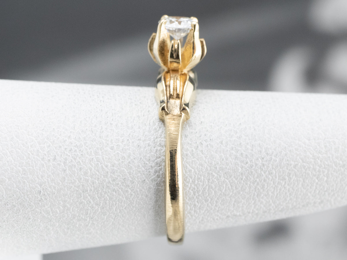 Floral Diamond Gold Solitaire Engagement Ring