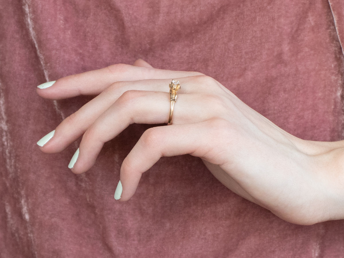 Floral Diamond Gold Solitaire Engagement Ring