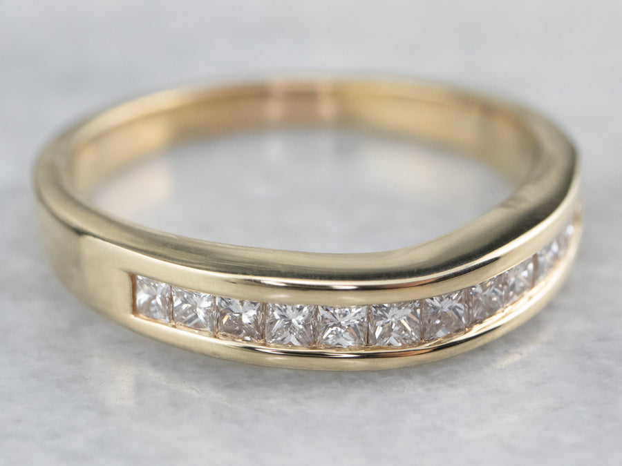 Curved Channel Set Diamond Gold Wedding Band