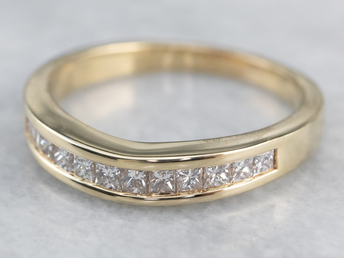 Curved Channel Set Diamond Gold Wedding Band