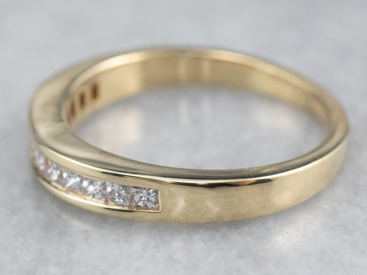Curved Channel Set Diamond Gold Wedding Band