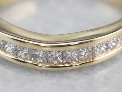 Curved Channel Set Diamond Gold Wedding Band