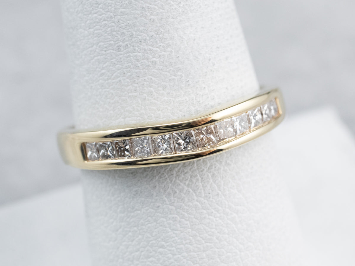 Curved Channel Set Diamond Gold Wedding Band