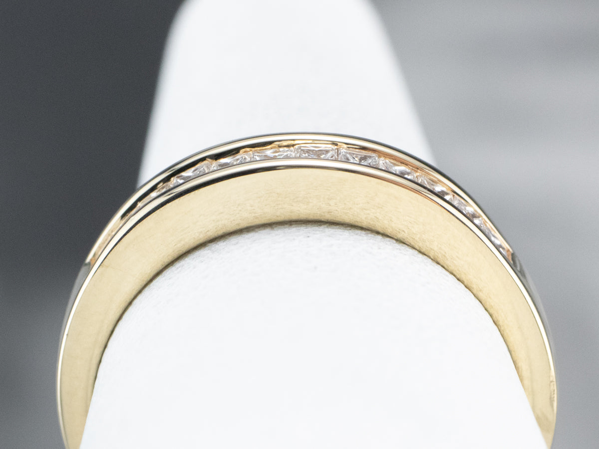 Curved Channel Set Diamond Gold Wedding Band