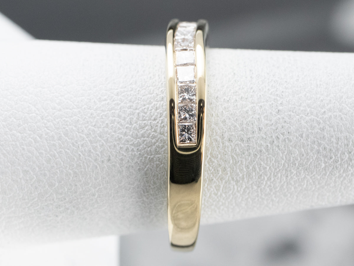 Curved Channel Set Diamond Gold Wedding Band
