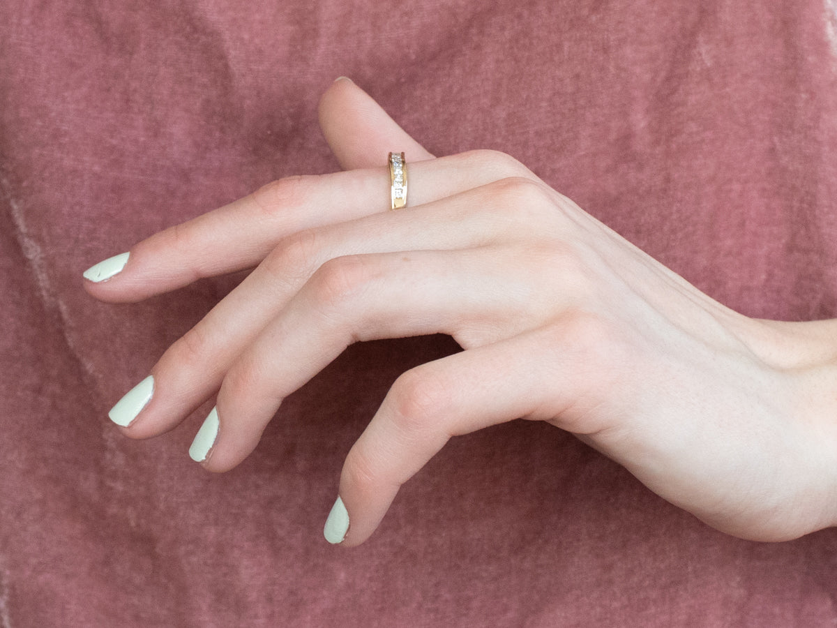 Curved Channel Set Diamond Gold Wedding Band