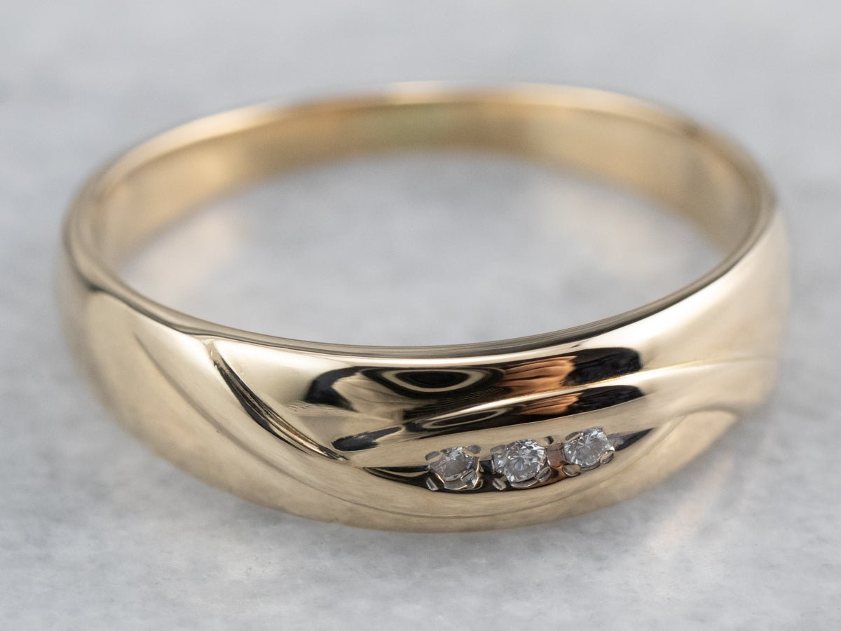 Three Diamond Gold Wedding Band