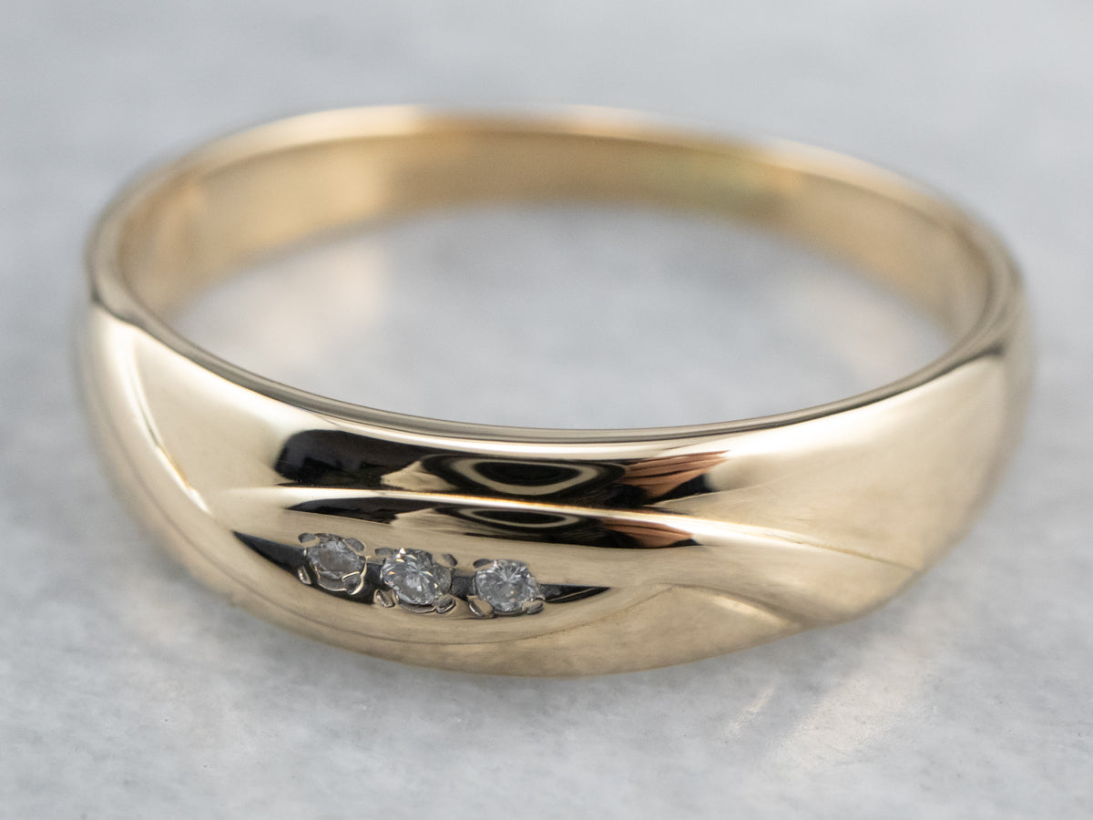 Three Diamond Gold Wedding Band