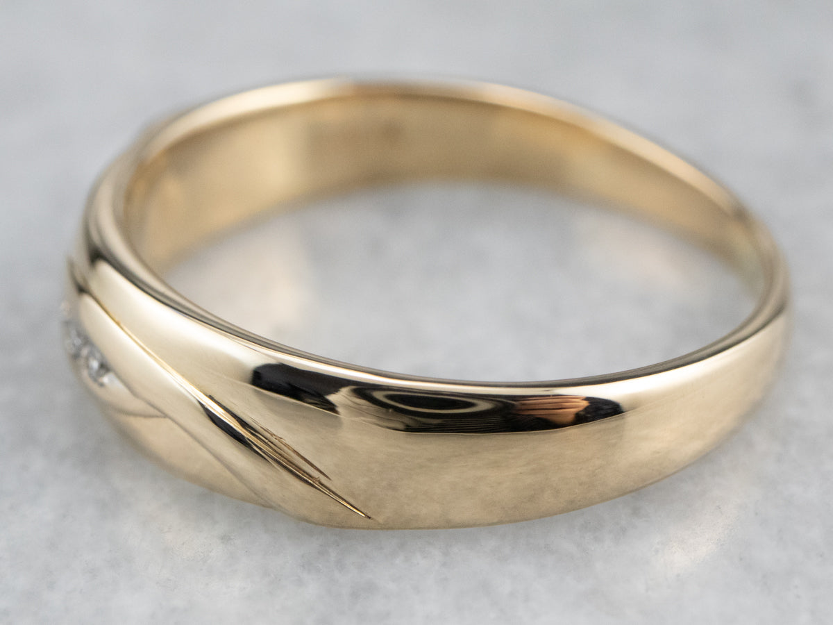 Three Diamond Gold Wedding Band
