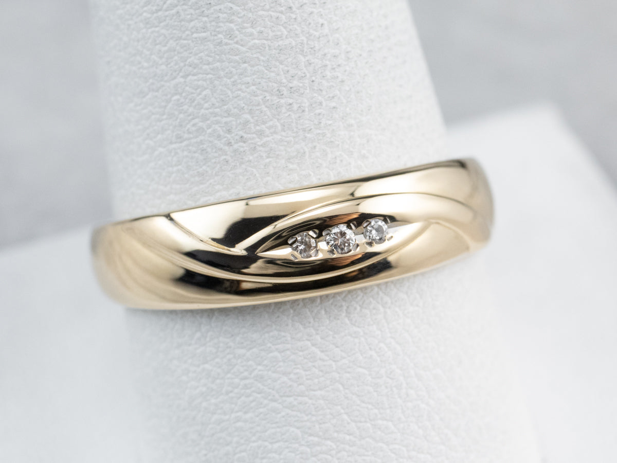Three Diamond Gold Wedding Band