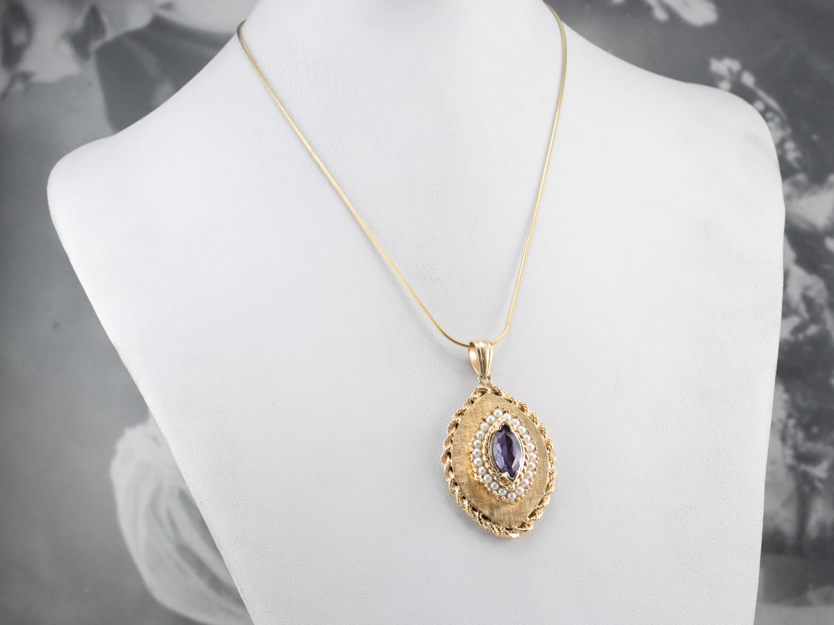 Marquise Amethyst and Pearl Gold Locket