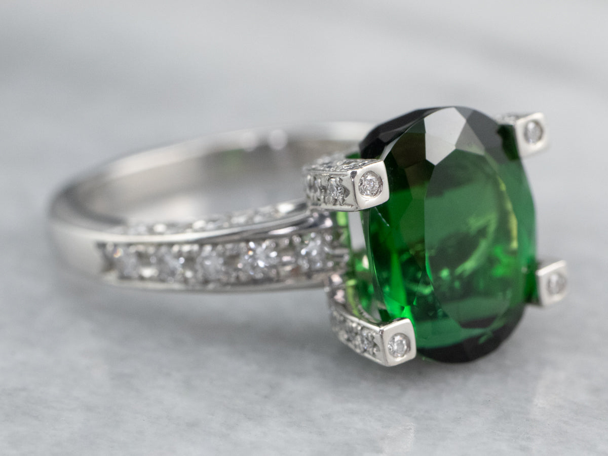 Platinum Green Tourmaline Diamond Cocktail Ring