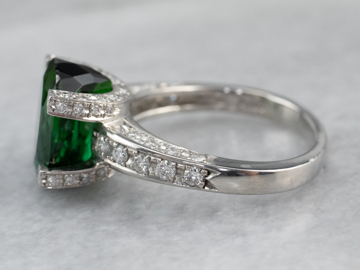 Platinum Green Tourmaline Diamond Cocktail Ring