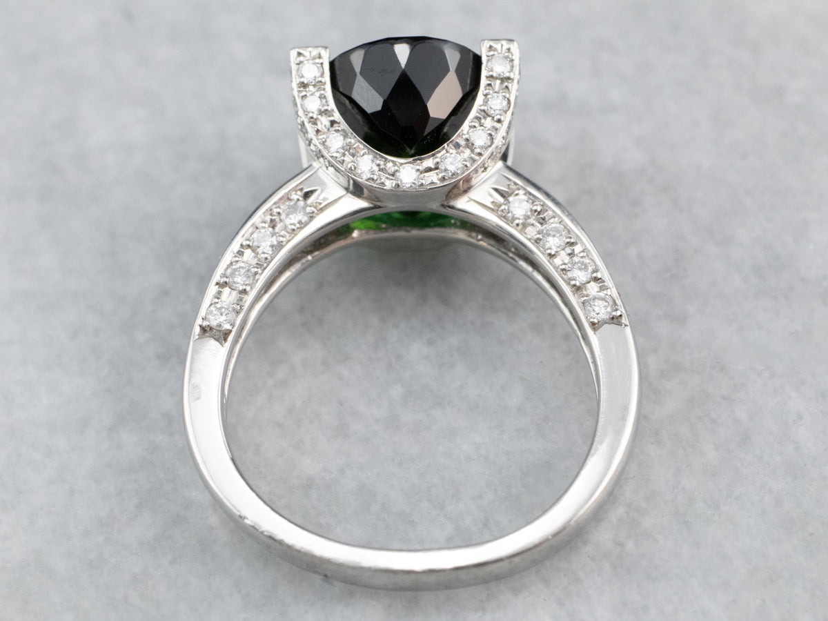 Platinum Green Tourmaline Diamond Cocktail Ring