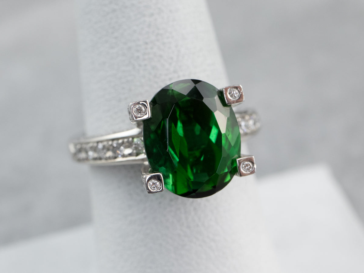 Platinum Green Tourmaline Diamond Cocktail Ring