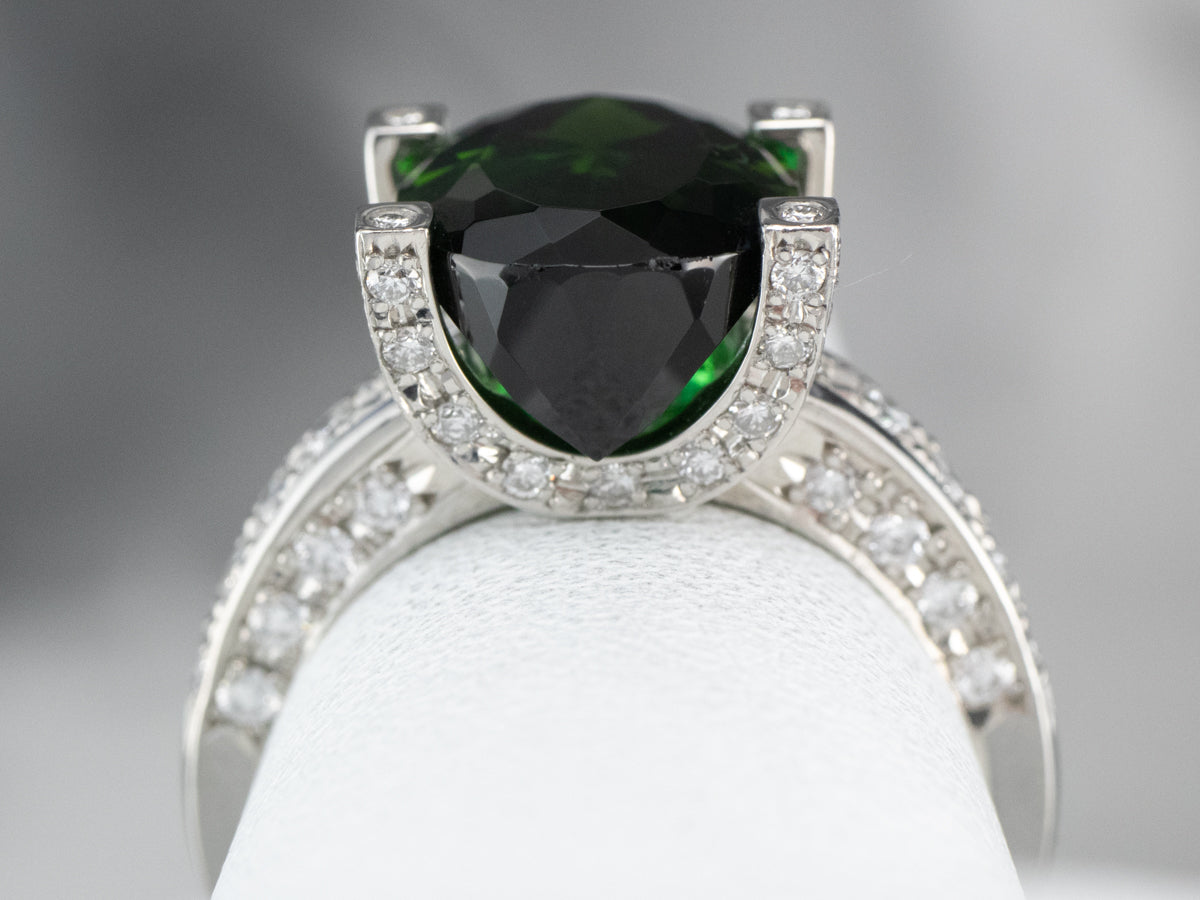 Platinum Green Tourmaline Diamond Cocktail Ring