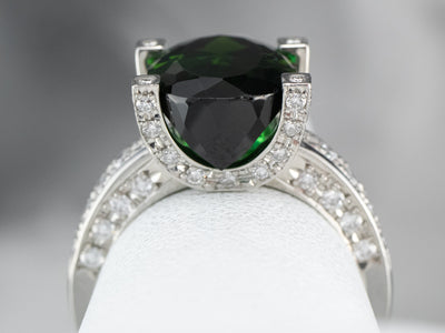Platinum Green Tourmaline Diamond Cocktail Ring
