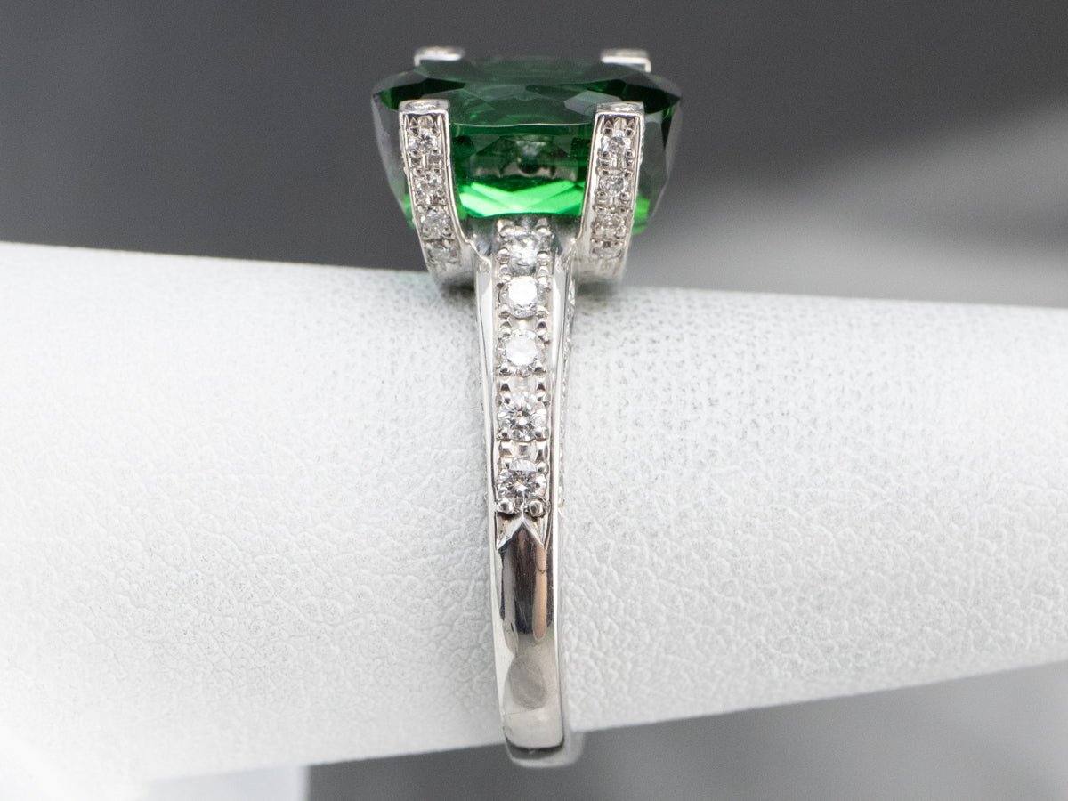 Platinum Green Tourmaline Diamond Cocktail Ring