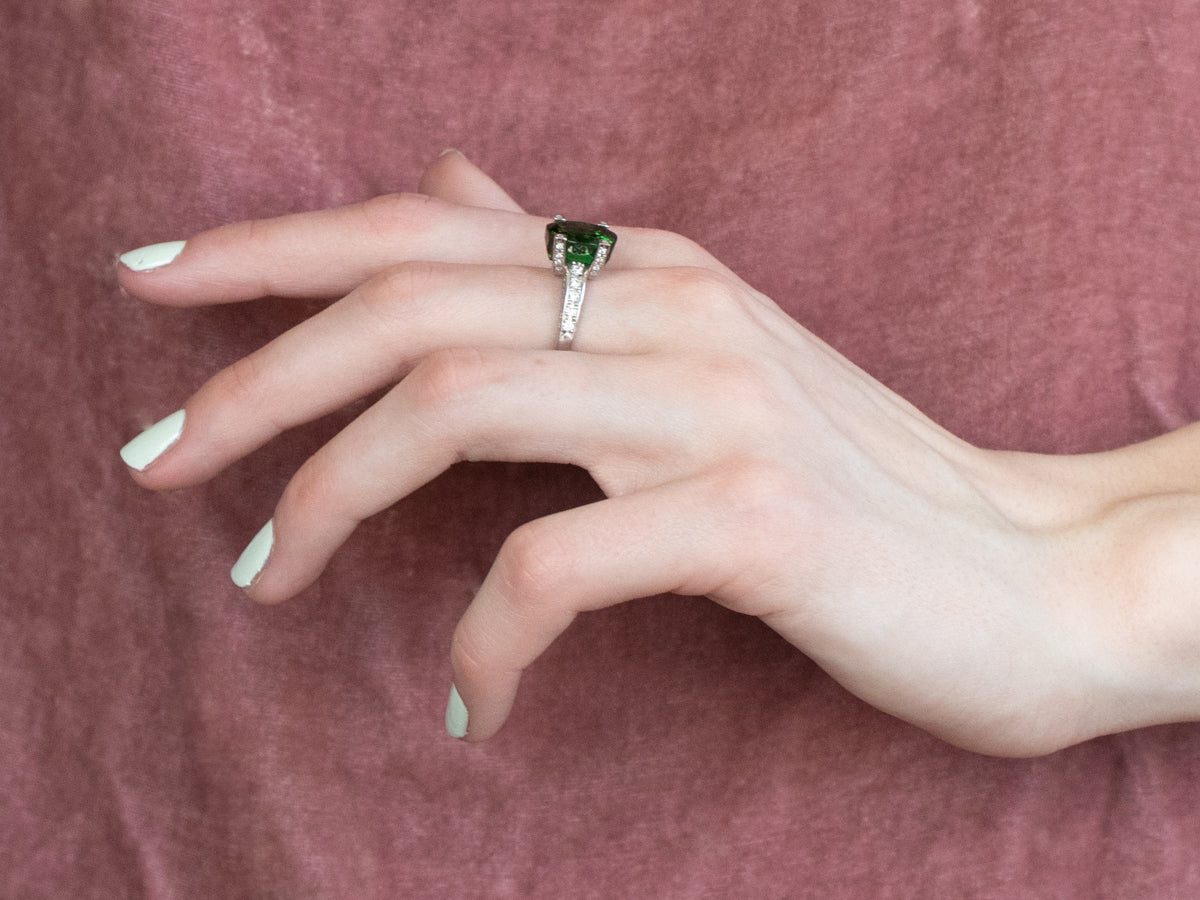 Platinum Green Tourmaline Diamond Cocktail Ring