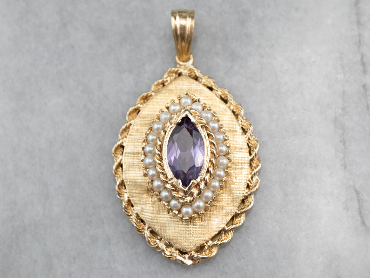 Marquise Amethyst and Pearl Gold Locket