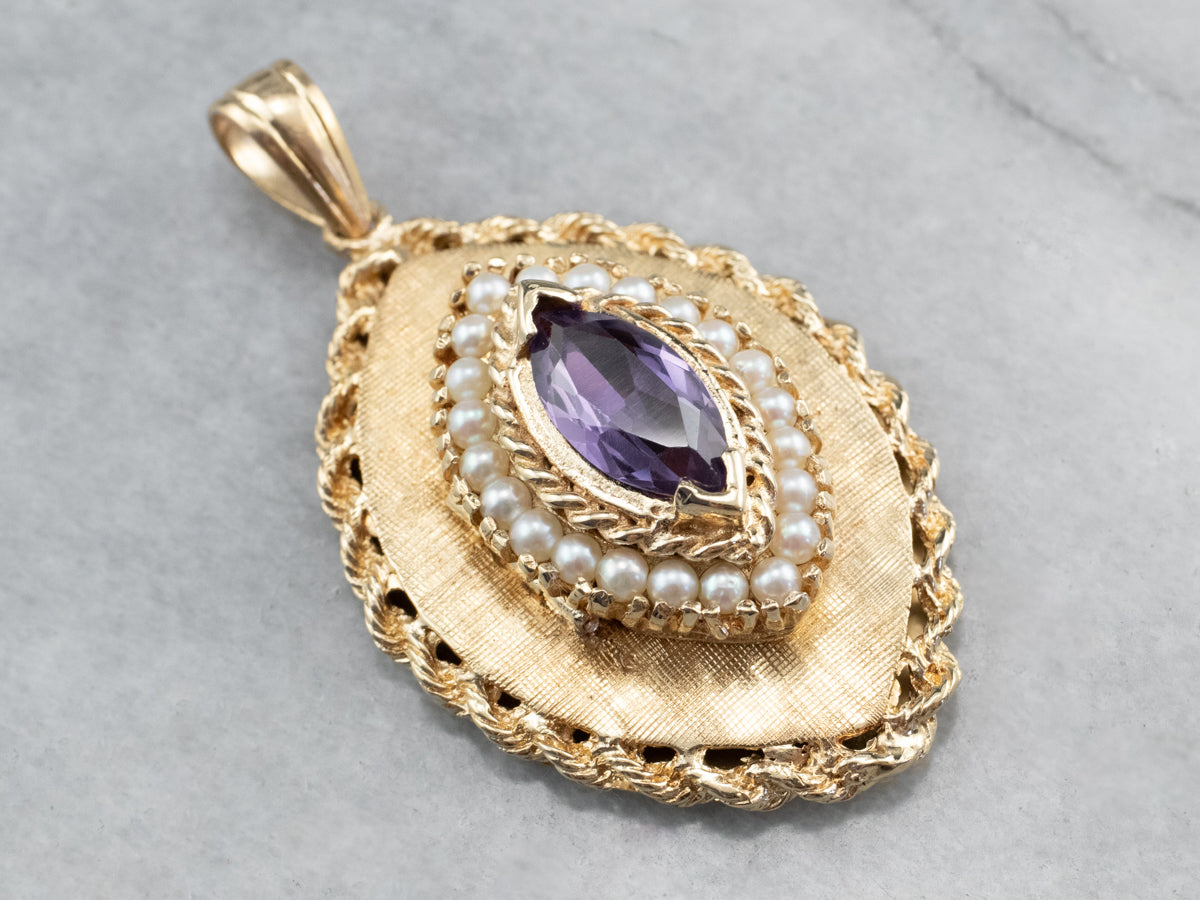 Marquise Amethyst and Pearl Gold Locket