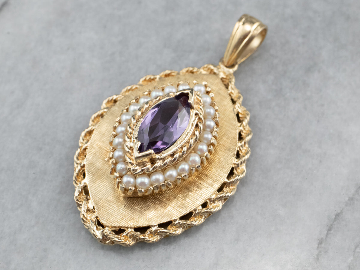 Marquise Amethyst and Pearl Gold Locket
