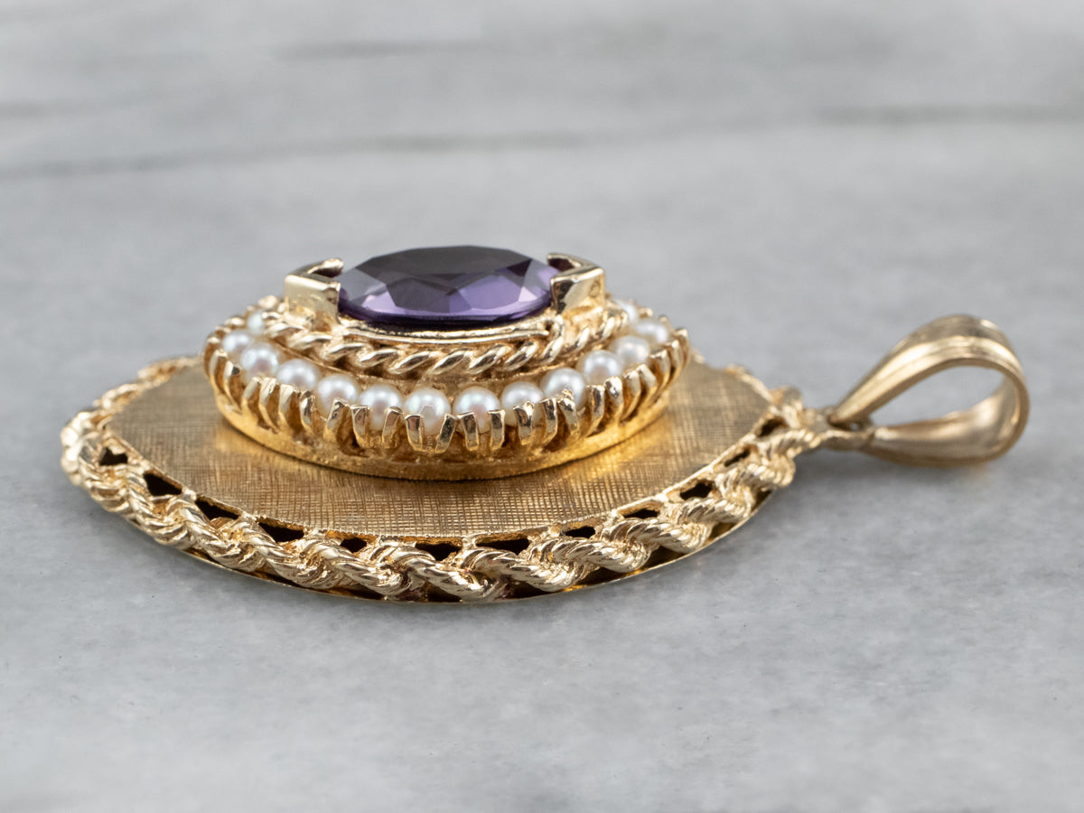 Marquise Amethyst and Pearl Gold Locket