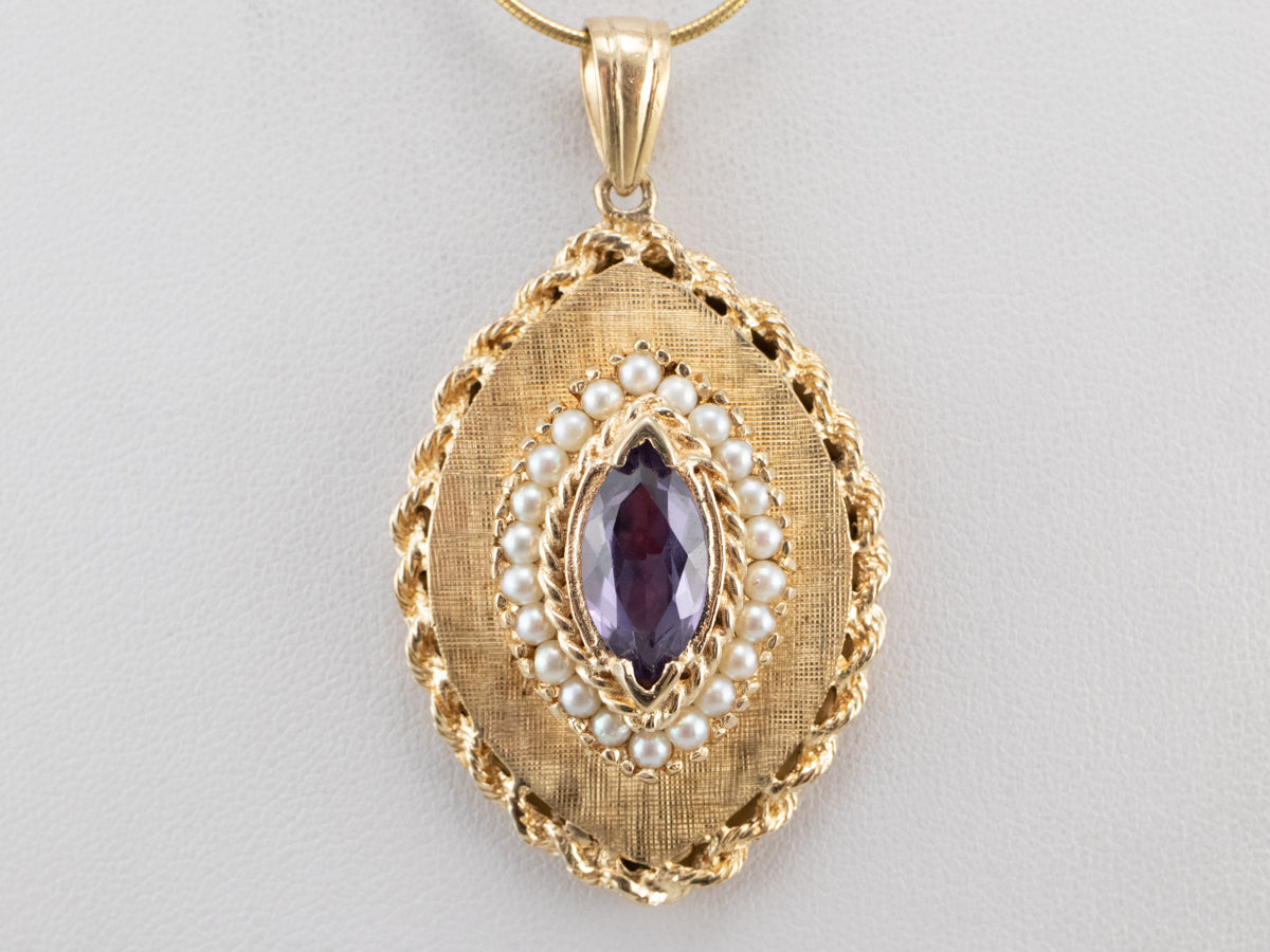 Marquise Amethyst and Pearl Gold Locket