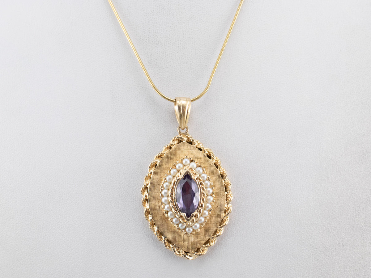 Marquise Amethyst and Pearl Gold Locket