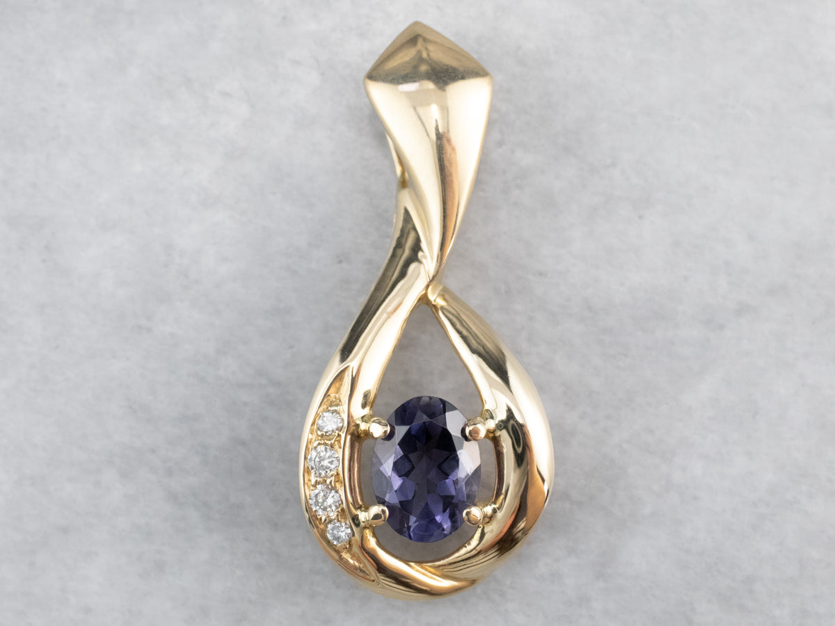 Iolite Diamond Gold Teardrop Pendant