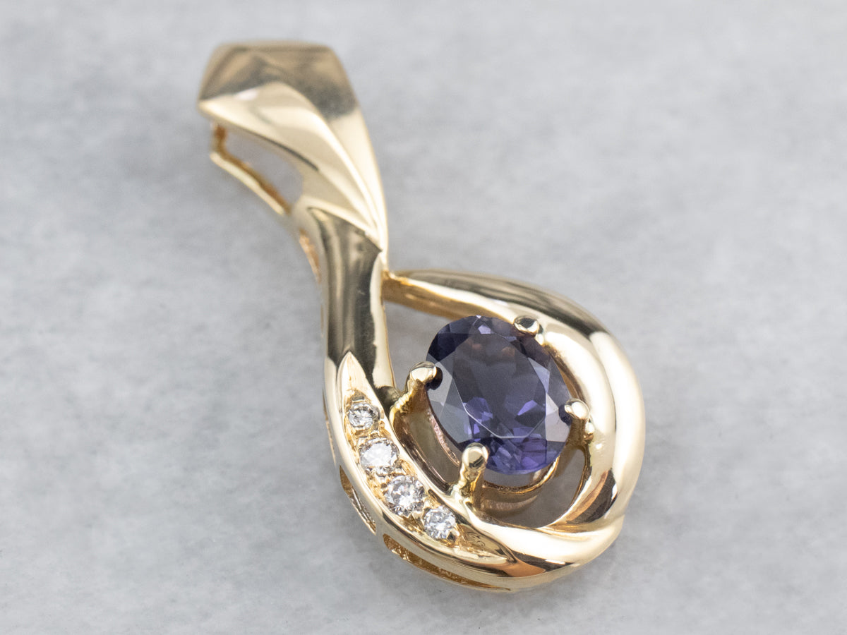 Iolite Diamond Gold Teardrop Pendant