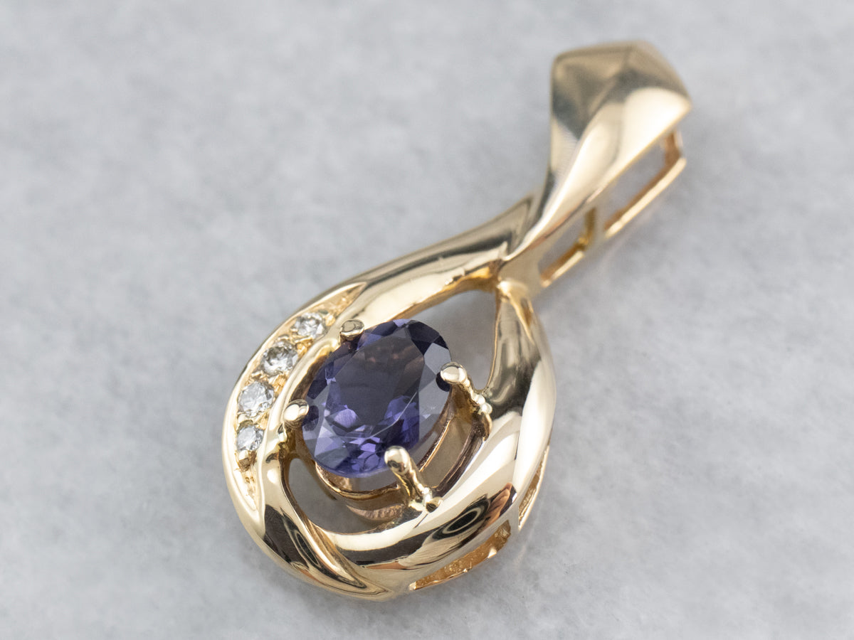 Iolite Diamond Gold Teardrop Pendant