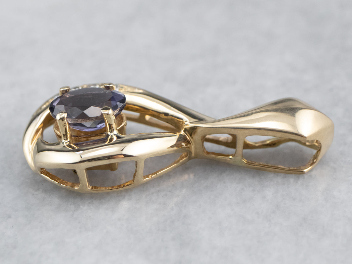 Iolite Diamond Gold Teardrop Pendant