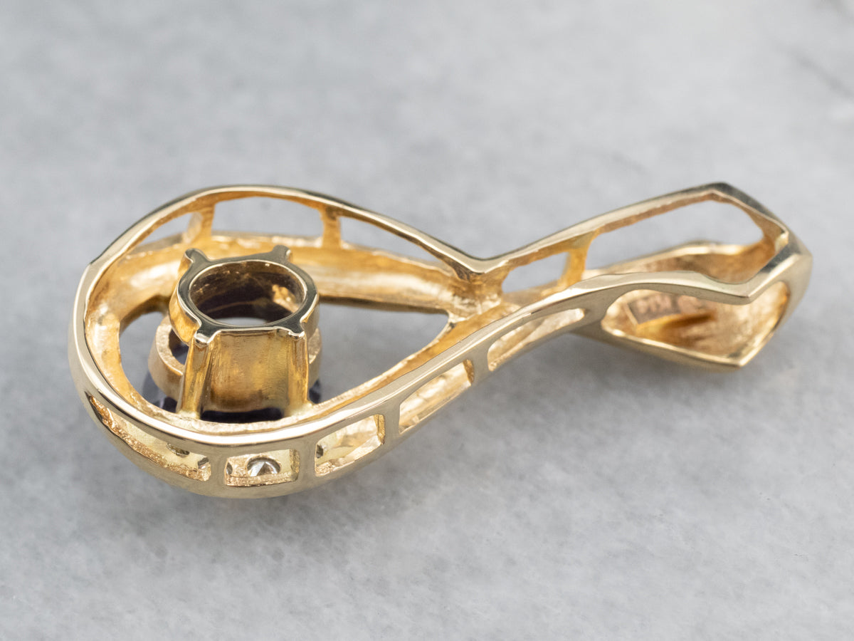 Iolite Diamond Gold Teardrop Pendant