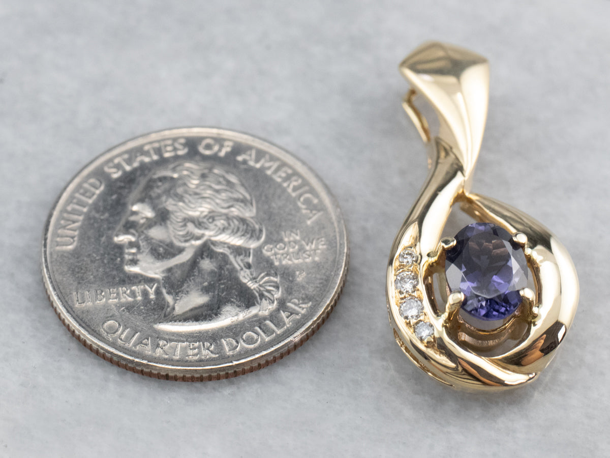 Iolite Diamond Gold Teardrop Pendant