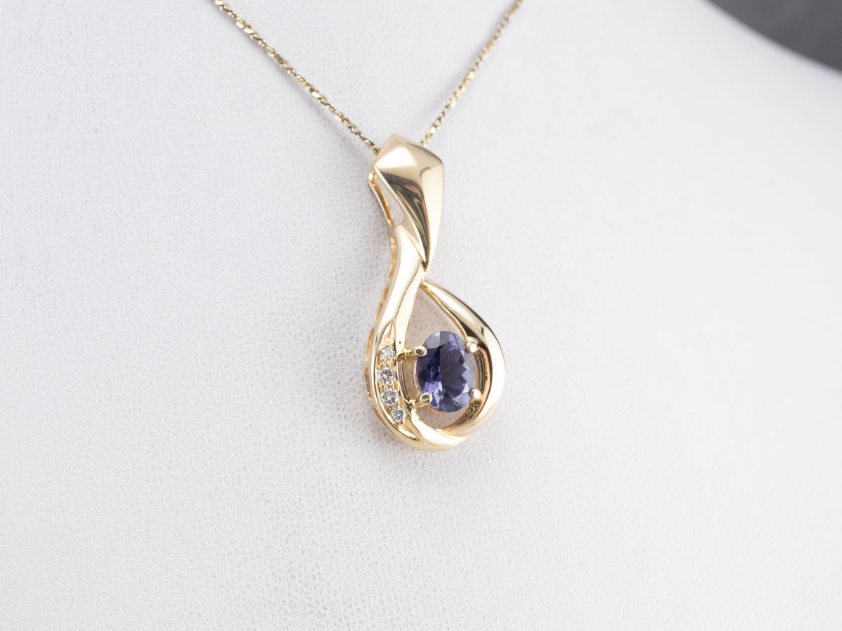 Iolite Diamond Gold Teardrop Pendant