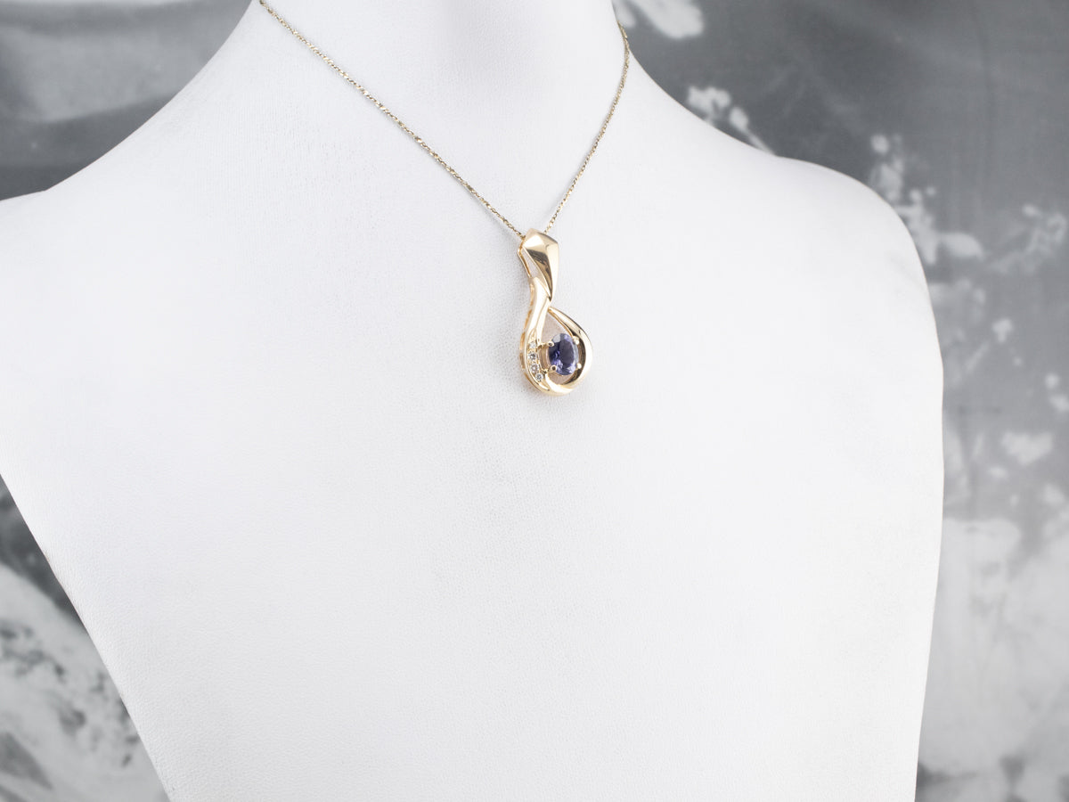 Iolite Diamond Gold Teardrop Pendant