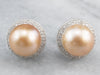 Pink Pearl Diamond Halo Stud Earrings