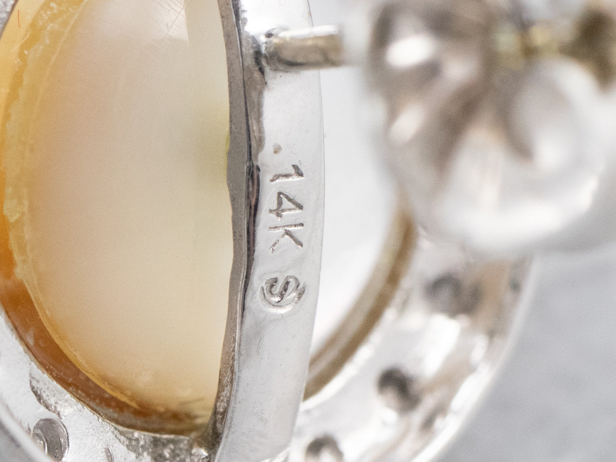 Pink Pearl Diamond Halo Stud Earrings