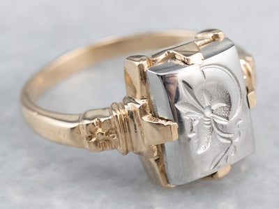 Hematite Intaglio Floral Gold Ring