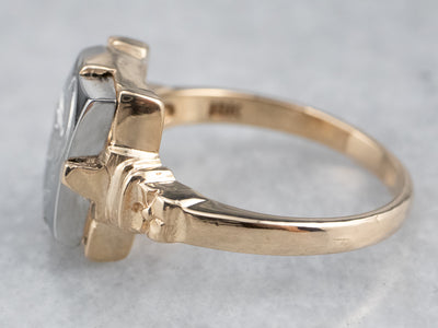 Hematite Intaglio Floral Gold Ring