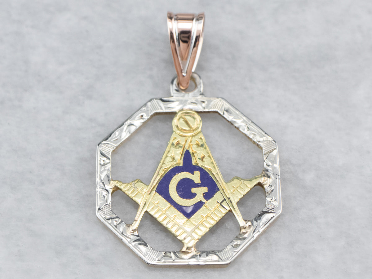 Enamel Masonic Tri Color Gold Medal Pendant