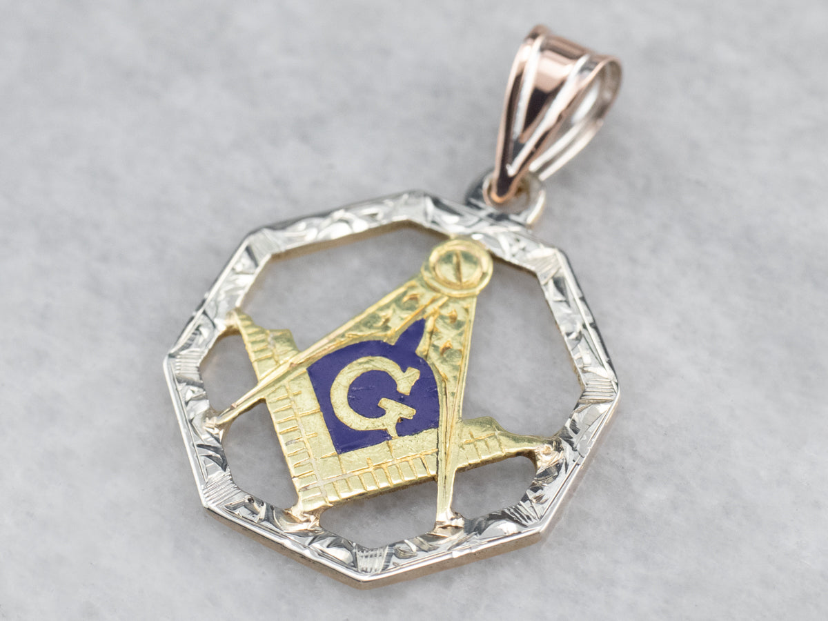 Enamel Masonic Tri Color Gold Medal Pendant