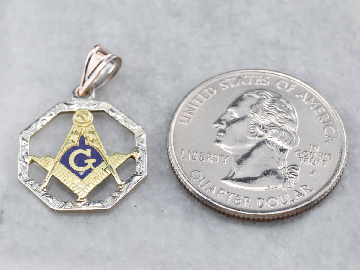 Enamel Masonic Tri Color Gold Medal Pendant