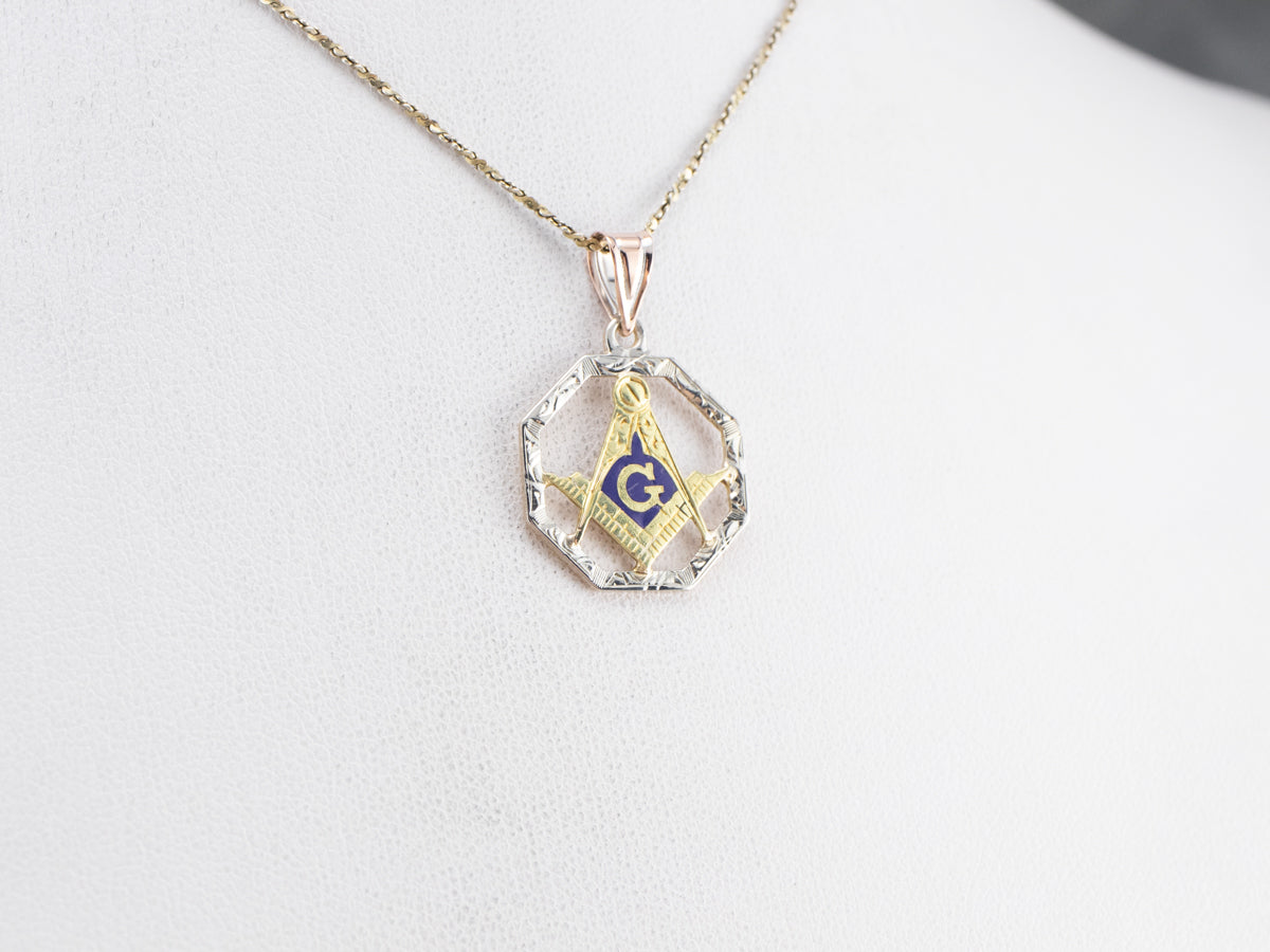 Enamel Masonic Tri Color Gold Medal Pendant