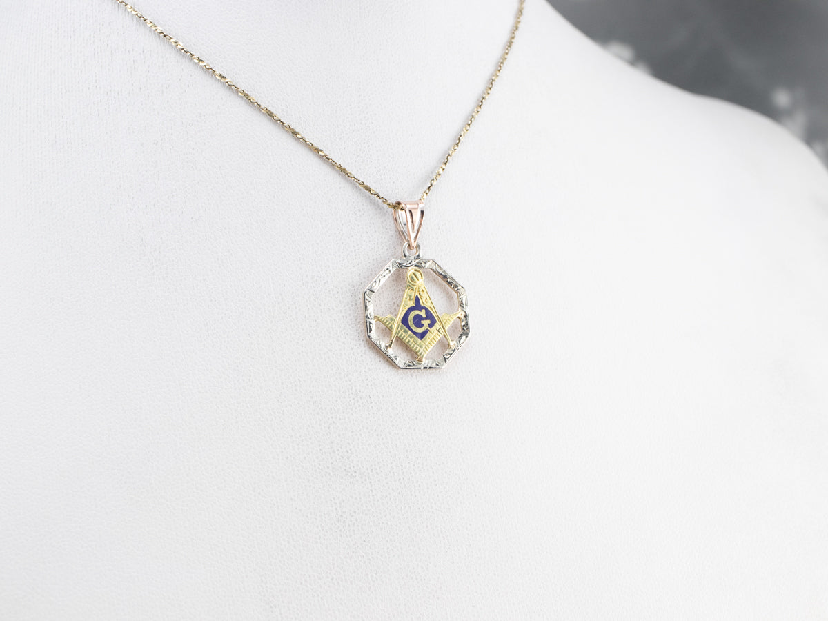 Enamel Masonic Tri Color Gold Medal Pendant
