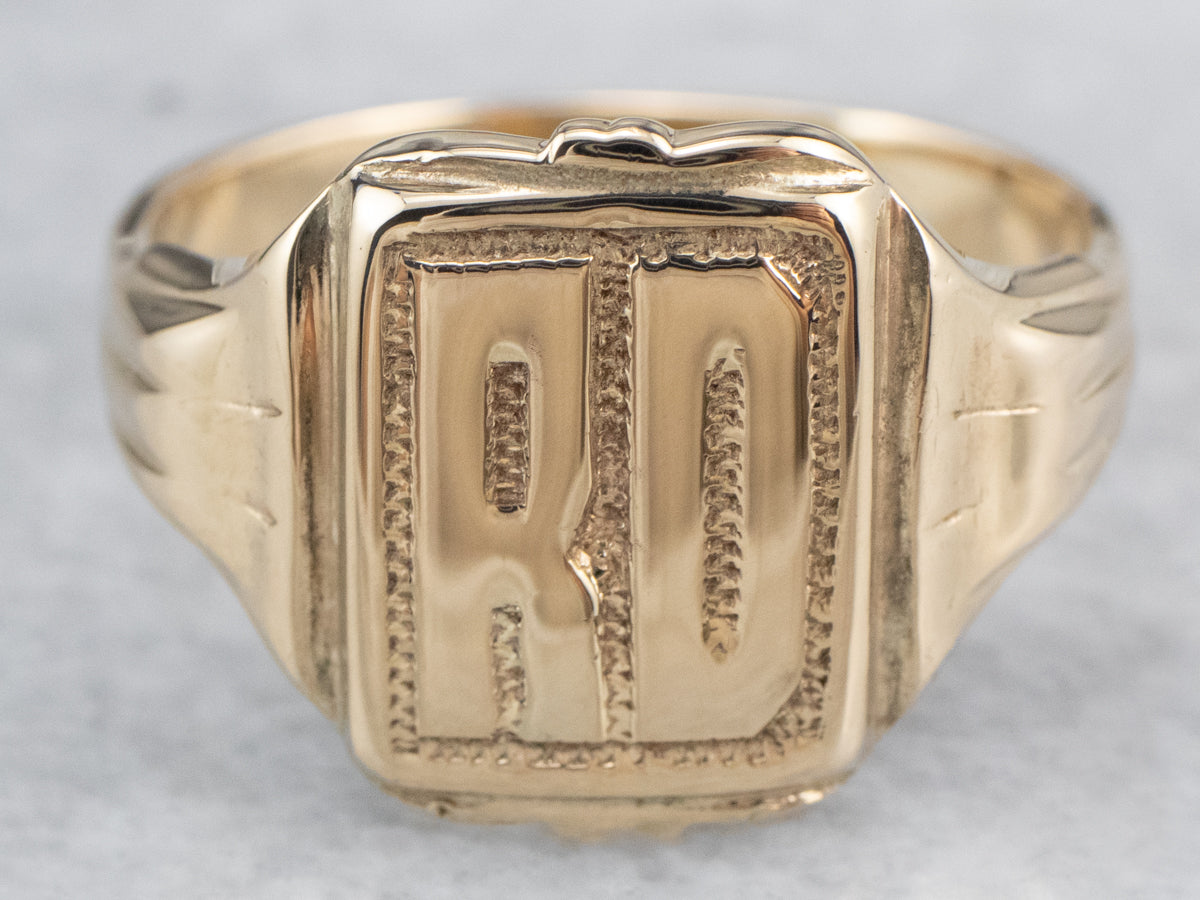 Retro "RD" Gold Signet Ring
